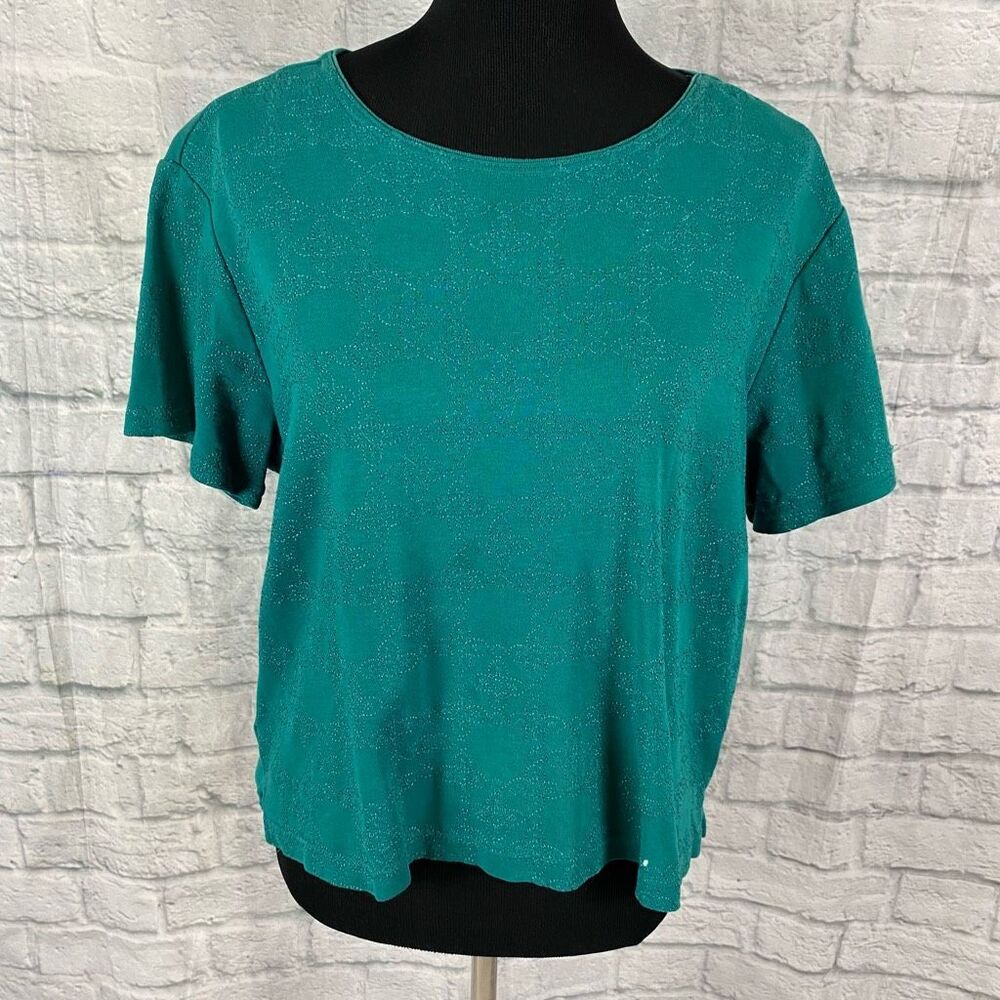 Classic Elements short sleeve Crewneck embroidered top L 14/16 women